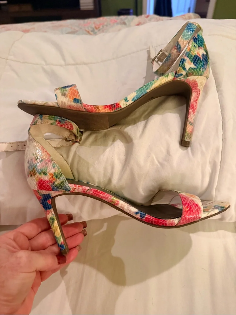 Worthington Multicolor Floral Ankle-Strap Heels